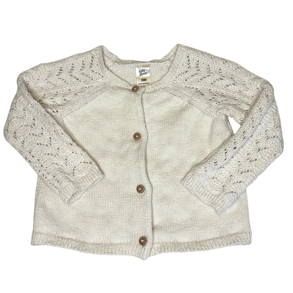 Baby B’Gosh Pointelle Cardigan Sweater Girls 18M Ecru Knit Button Cotton